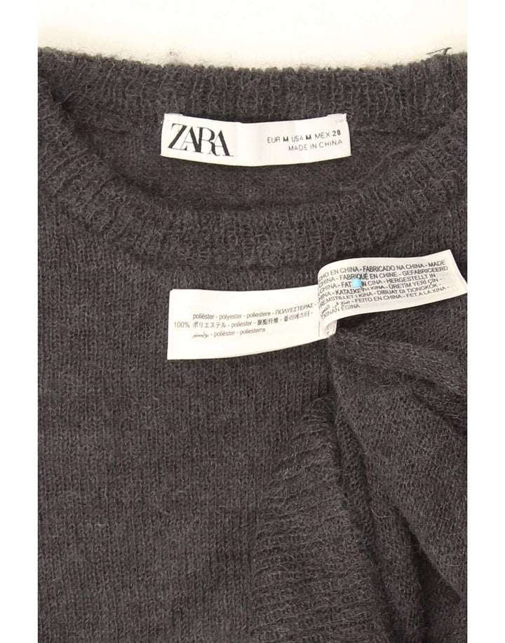 Zara - Jersey corto con cuello redondo para mujer, talla 40, poliéster gris medio