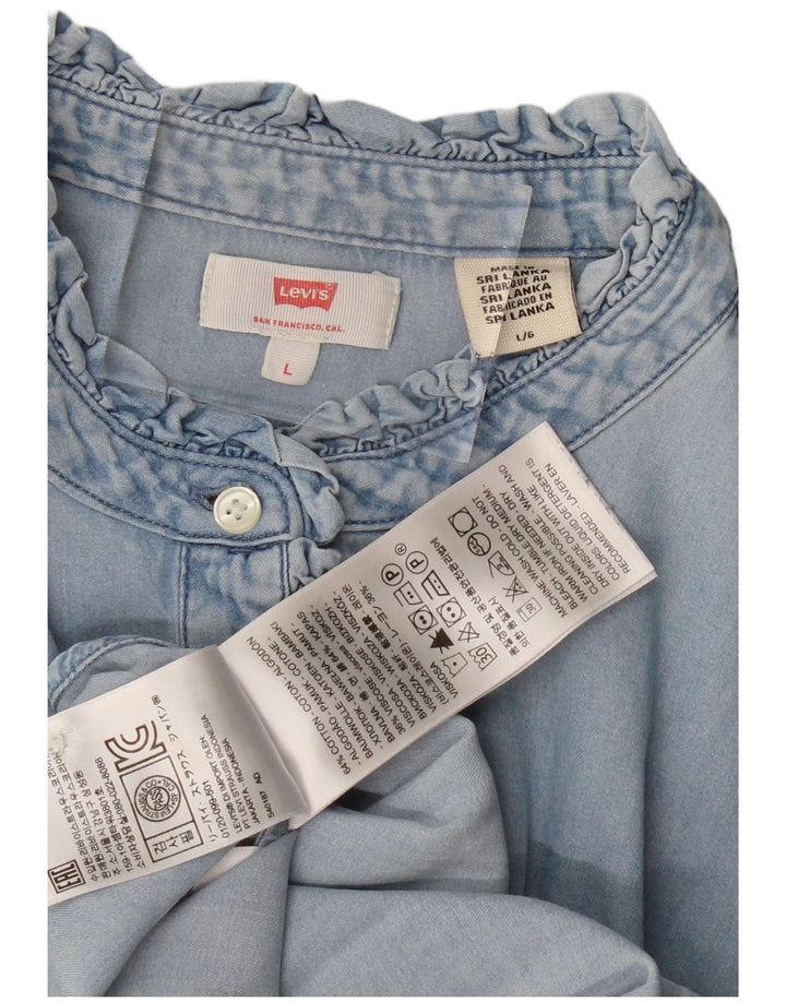 Levi's Camisa vaquera con volantes en la parte delantera para mujer Reino Unido 46 Algodón azul grande