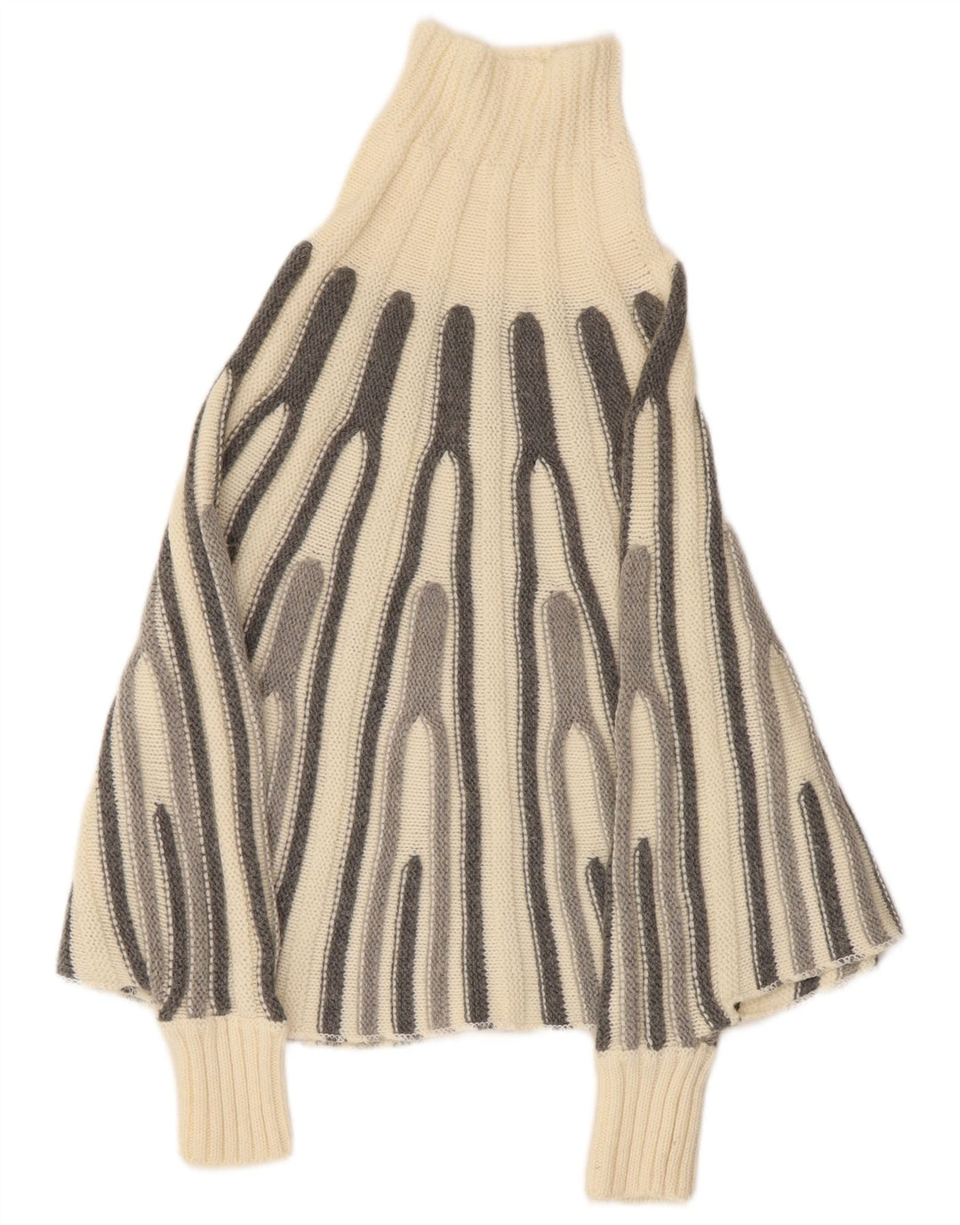 VINTAGE Mujer Poncho Jumper Reino Unido 12 Medio Off Blanco Rayas