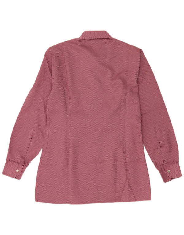 Vintage hombres camisa delgada tamaño 38 15 medio rosa geométrico