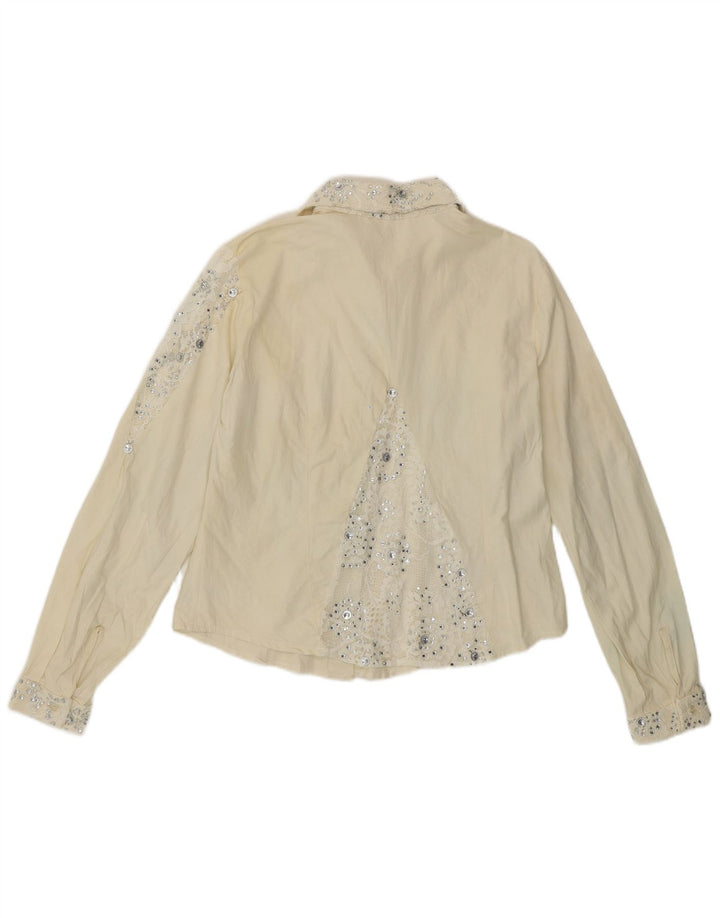 Vintage mujer camisa blusa Reino Unido 12 medio apagado blanco floral