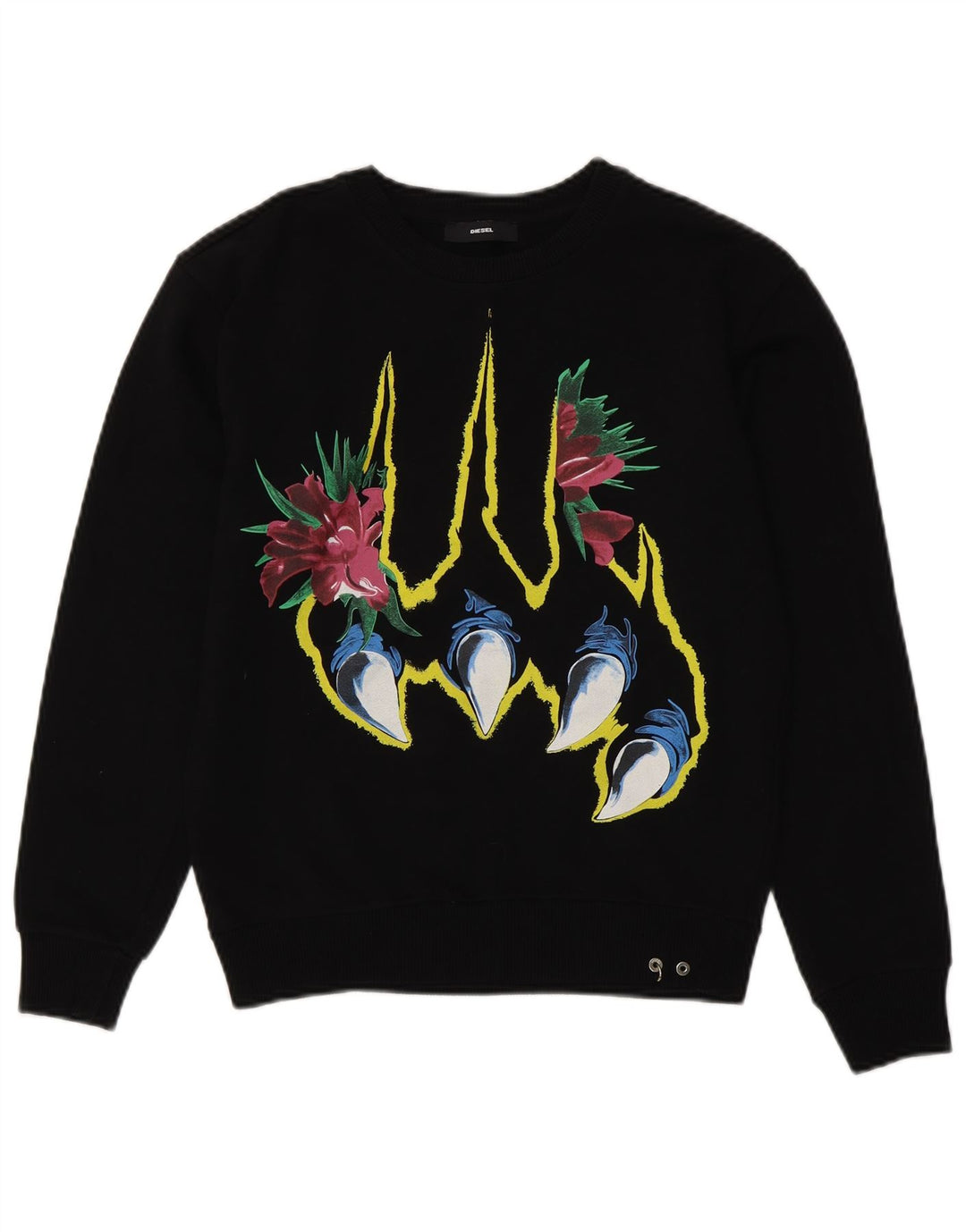 DIESEL Sudadera gráfica para mujer Jumper UK 10 Small Black Cotton