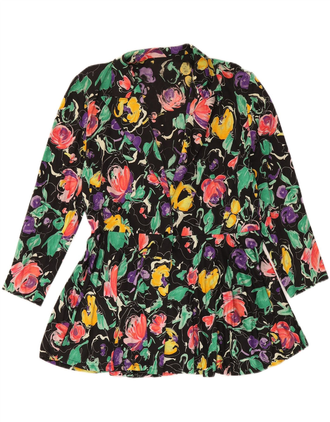 VINTAGE Chaqueta Blazer Mujer Reino Unido 12 Mediana Multicolor Floral