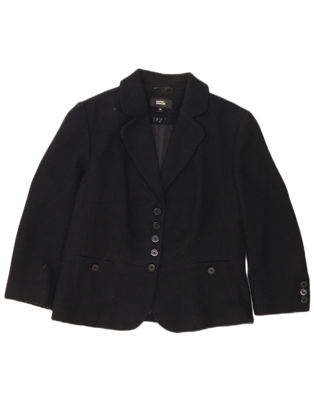 Marks & Spencer Chaqueta tipo blazer de 5 botones para mujer UK 44 Poliéster negro mediano