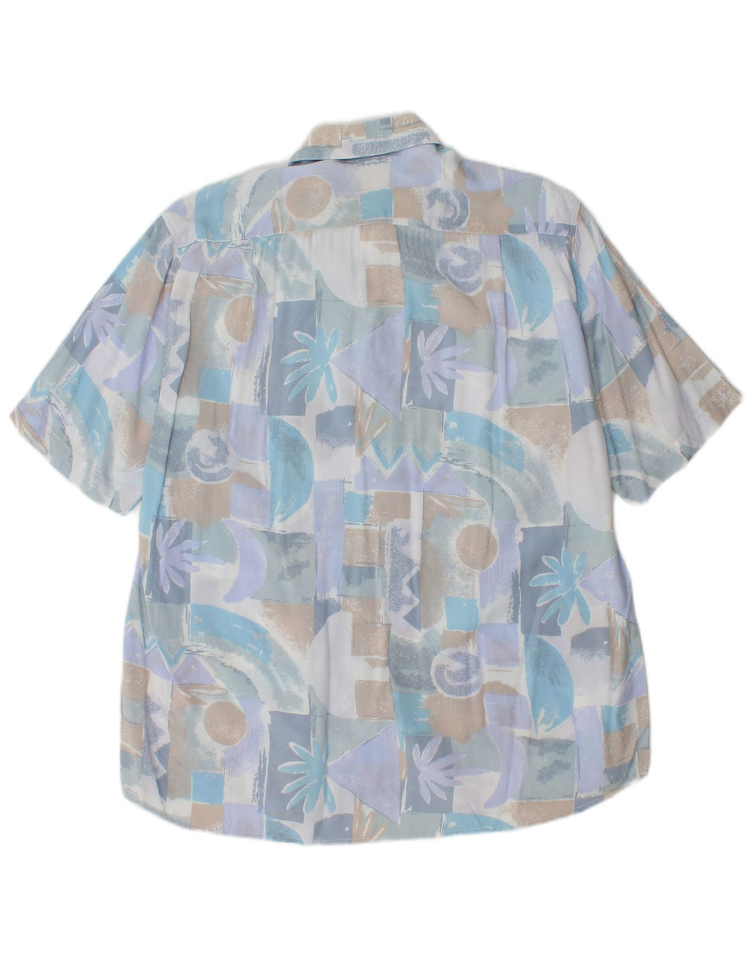 VINTAGE Camisa de manga corta para hombre azul medio geométrico