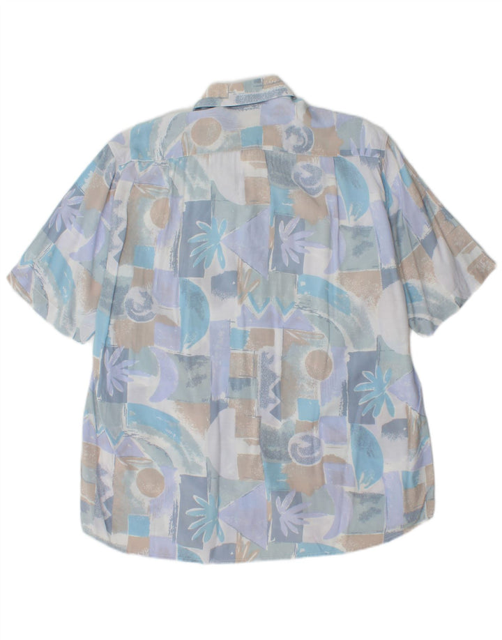 VINTAGE Camisa de manga corta para hombre azul medio geométrico