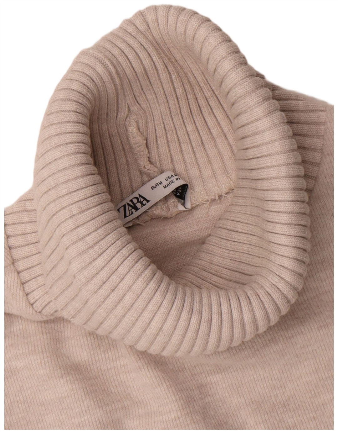Zara Mujer Camiseta Sin Mangas Con Cuello Vuelto UK 42 Algodón Beige Medio