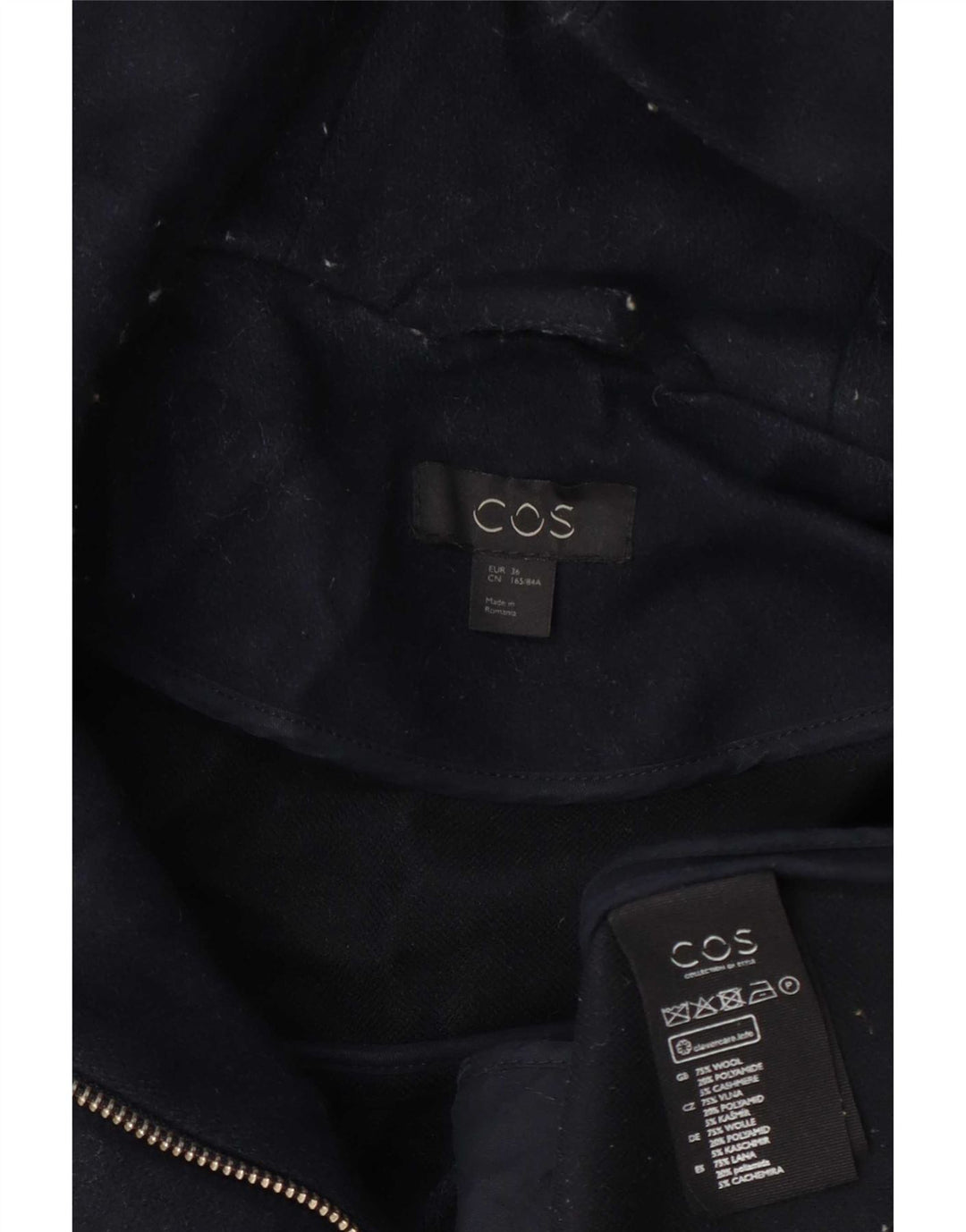 Cos Abrigo con capucha para mujer EU 36 Pequeño Lana azul marino