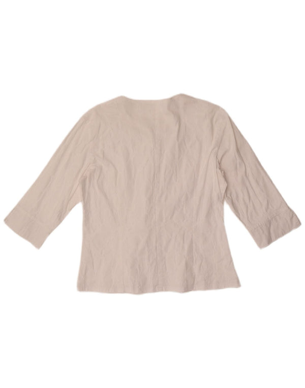 Vintage mujer camisa de manga larga blusa Reino Unido 14 blanco medio