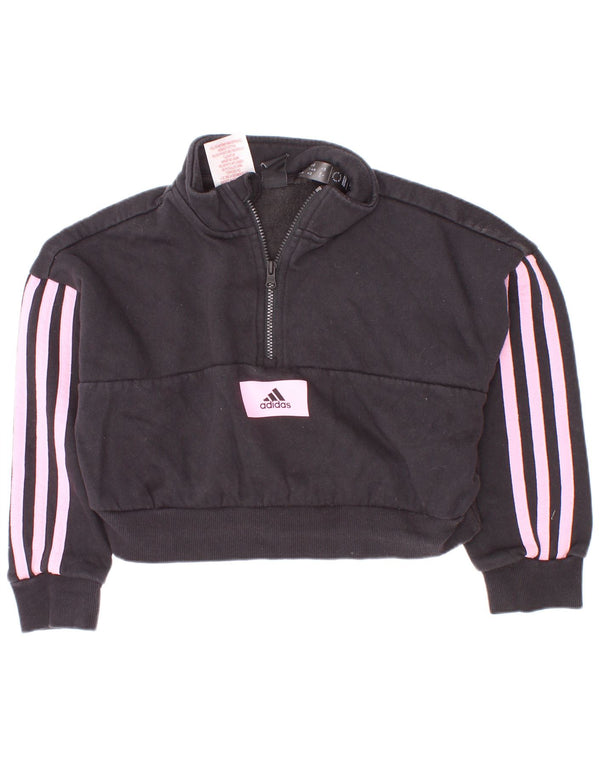 Adidas Sudadera corta con cuello y cremallera para niña 5-6 años Algodón negro