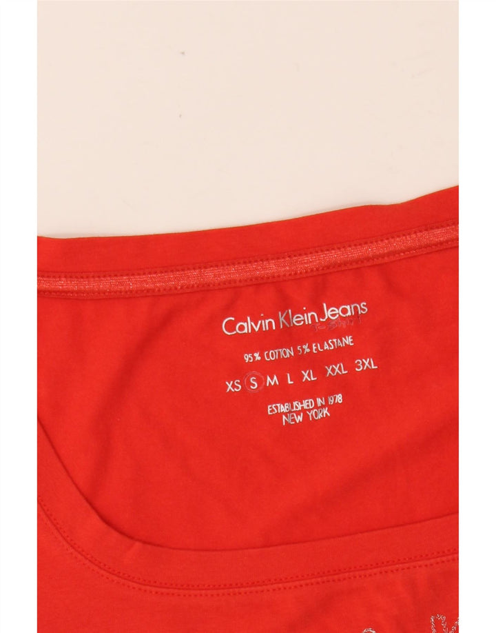 CALVIN KLEIN JEANS Camiseta gráfica para mujer Top UK 8 Small Red Cotton