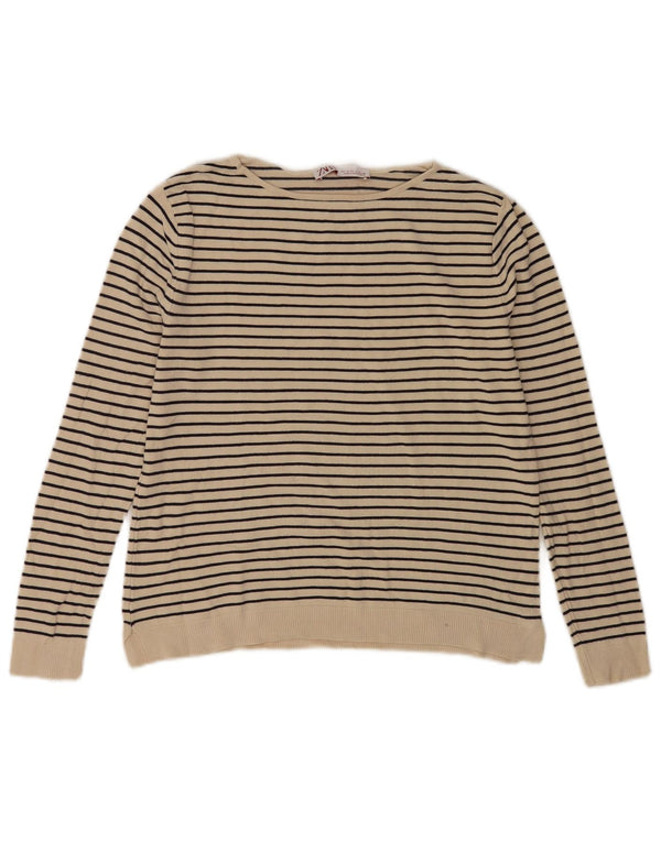 Zara Mujer Cuello Redondo Jersey Jersey UK 10 Small Off White Rayas