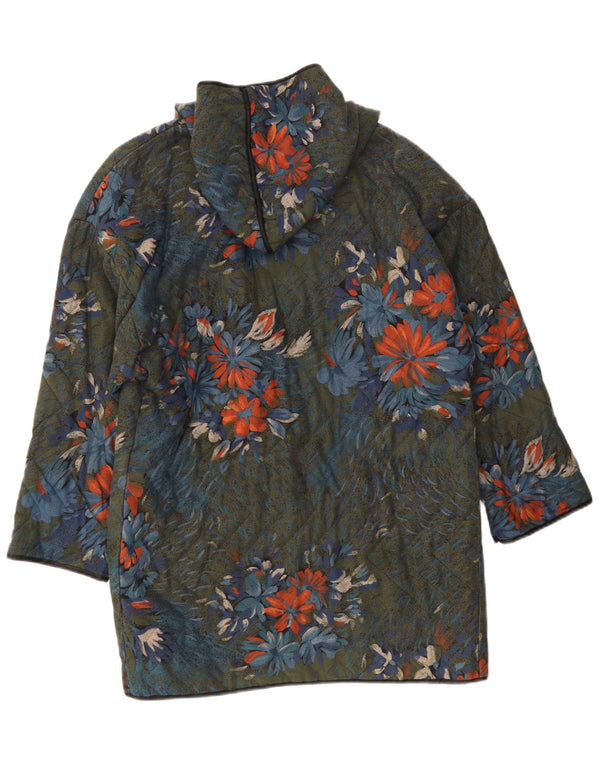 Vintage mujer con capucha abrigo de gran tamaño Reino Unido 10 pequeño algodón floral verde