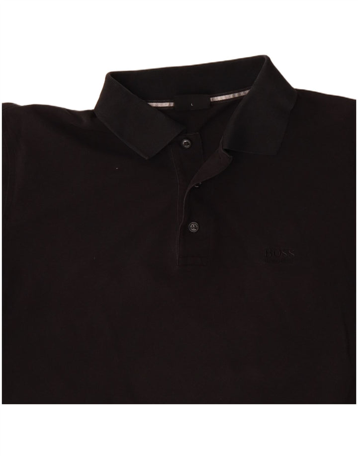 HUGO BOSS Polo para hombre grande de algodón negro