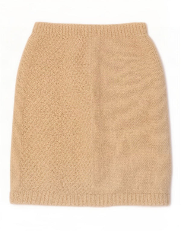 Vintage mujer punto mini falda W26 pequeño beige