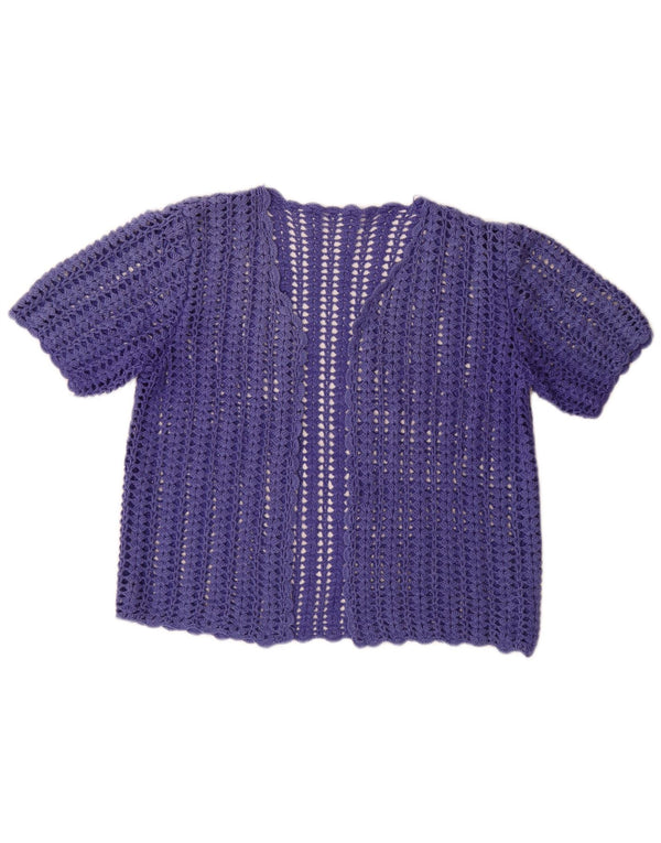 Vintage mujer manga corta crochet cardigan suéter Reino Unido 12 medio púrpura
