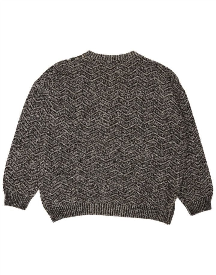 Vintage hombres cuello redondo jersey suéter XL gris patchwork lana de alpaca