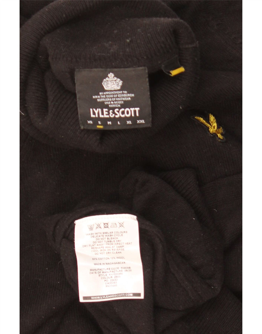 LYLE & SCOTT Jersey con cuello vuelto para hombre, talla pequeña, algodón negro