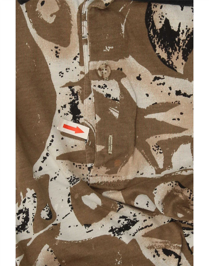 Vintage hombres patrón abstracto polo camisa grande marrón moteado