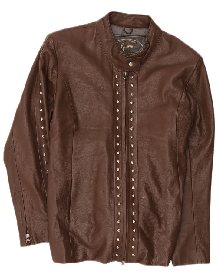 Vintage mujer chaqueta de cuero Reino Unido 14 cuero marrón medio