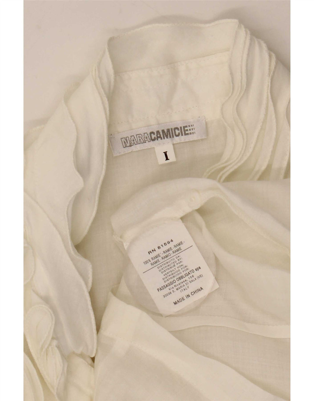 Naracamicie Blusa de manga 3/4 con volantes en la parte delantera para mujer UK 10 Small White