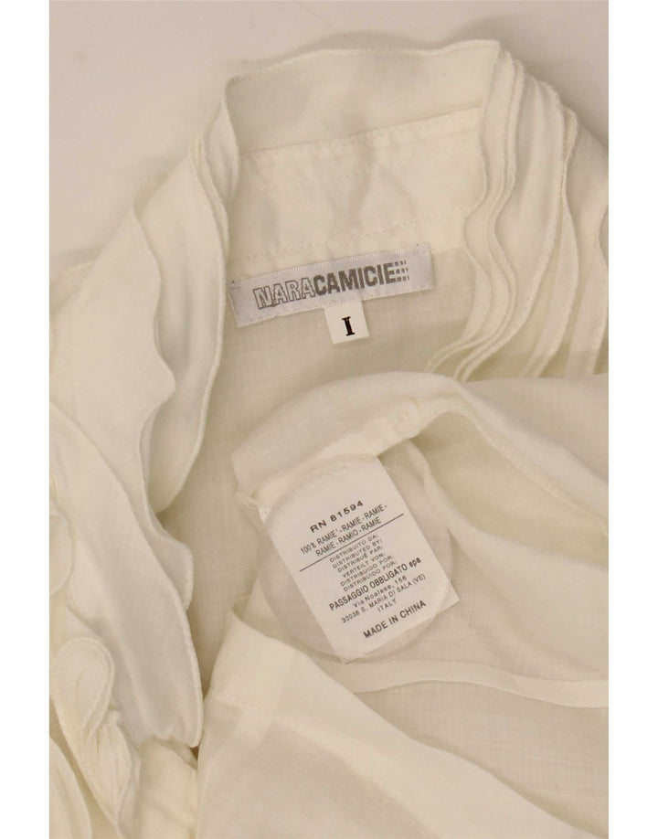 Naracamicie Blusa de manga 3/4 con volantes en la parte delantera para mujer UK 10 Small White