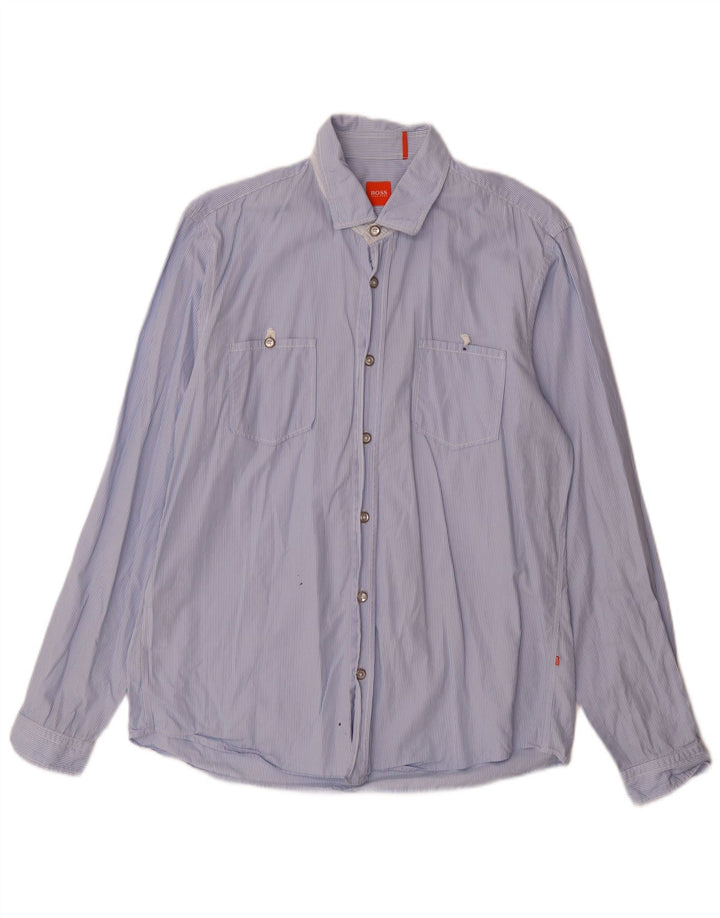 Camisa Hugo Boss Hombre Grande Azul Rayas Algodón