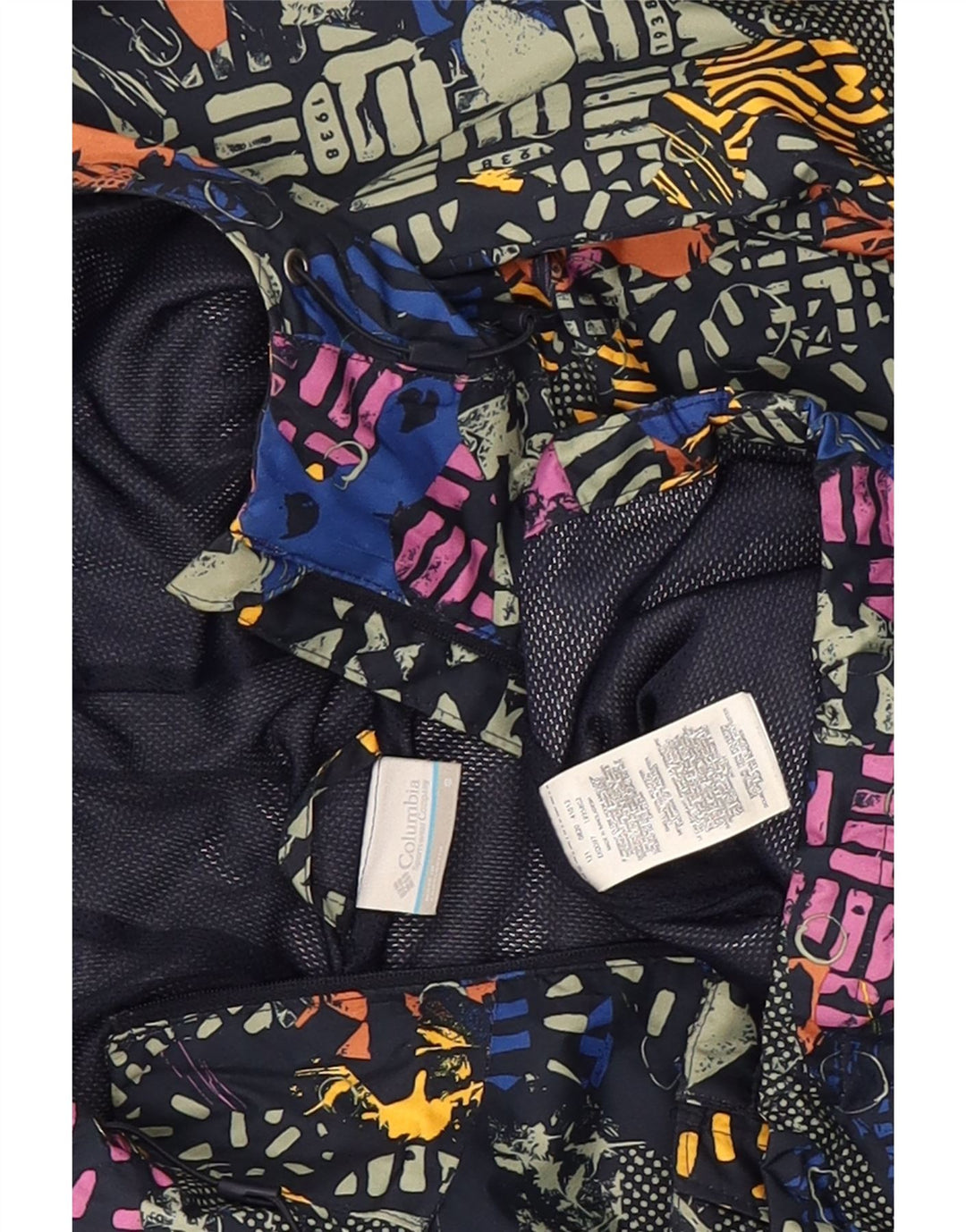 Columbia Chaqueta impermeable con estampado abstracto para mujer, talla 40, talla pequeña, multicolor