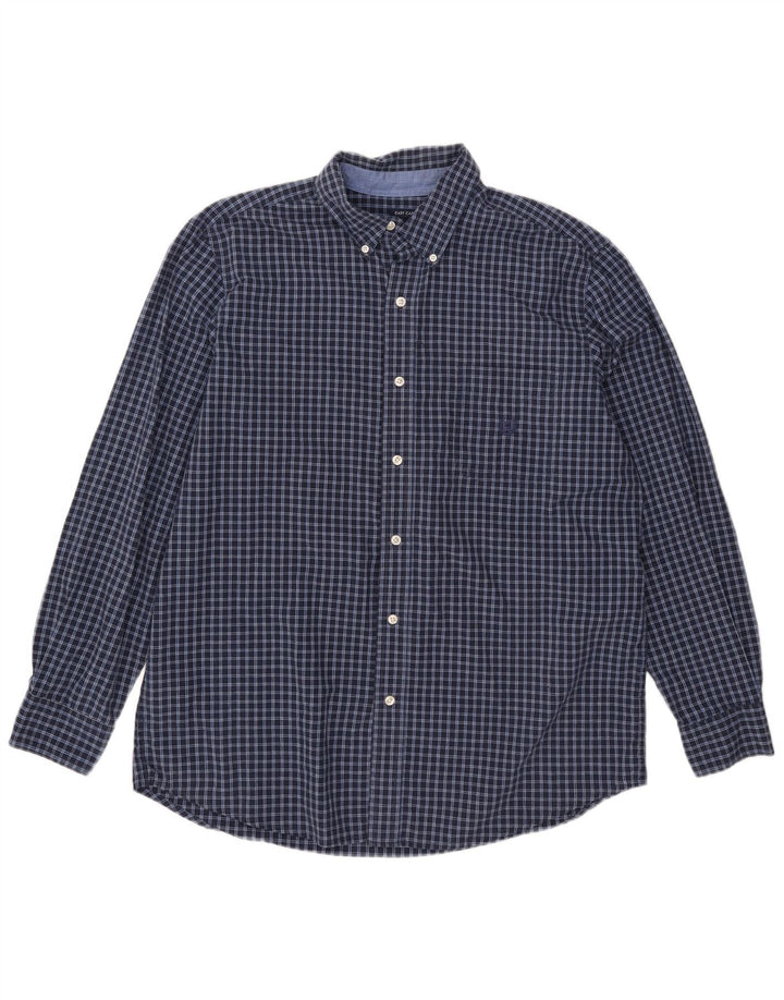 Chaps Camisa de franela de fácil cuidado para hombre, tamaño grande, algodón a cuadros azul marino