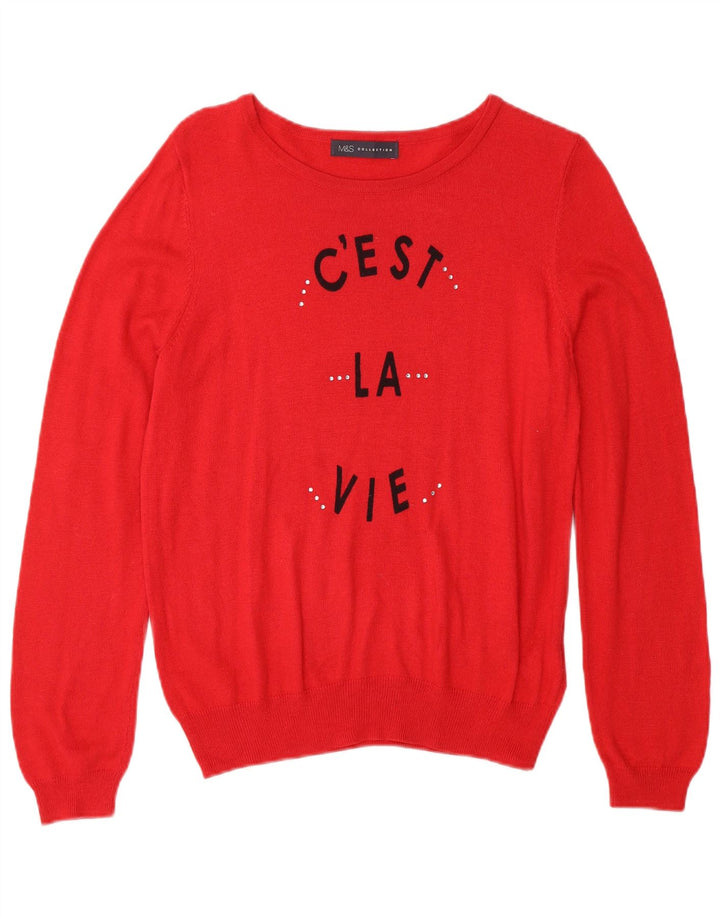 MARKS & SPENCER Suéter gráfico con cuello barco para mujer UK 40 XL Rojo