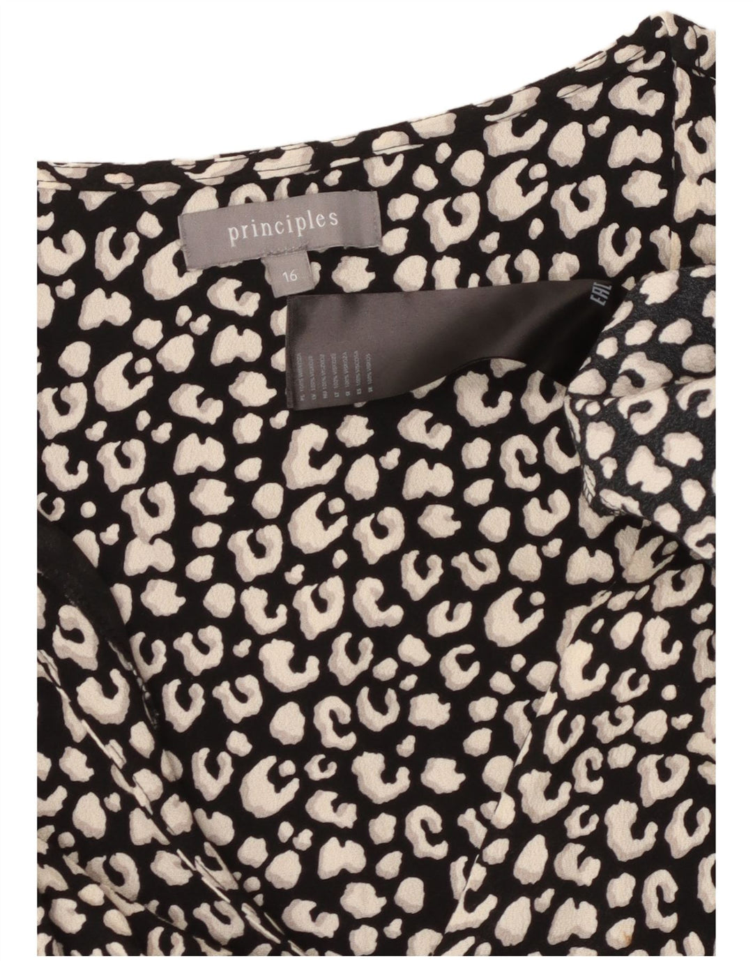 PRINCIPLES Vestido escalonado de manga 3/4 para mujer UK 46 Grande Estampado animal negro