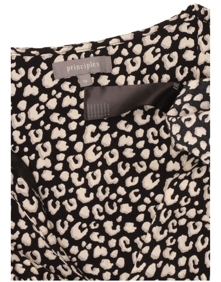 PRINCIPLES Vestido escalonado de manga 3/4 para mujer UK 46 Grande Estampado animal negro