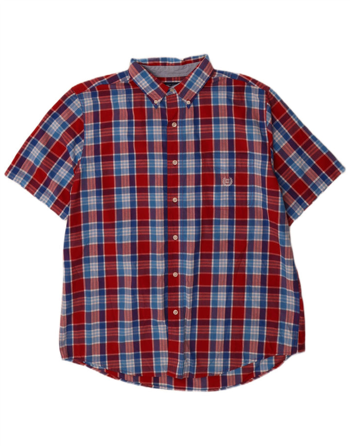 Chaps Camisa de manga corta para hombre de algodón a cuadros rojos grandes