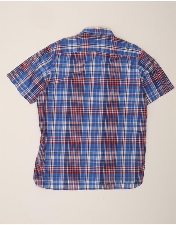 TOMMY HILFIGER Camisa de manga corta para hombre Custom Fit XL Algodón a cuadros azul