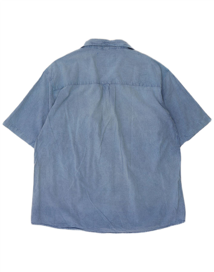 Vintage hombres camisa de manga corta azul grande