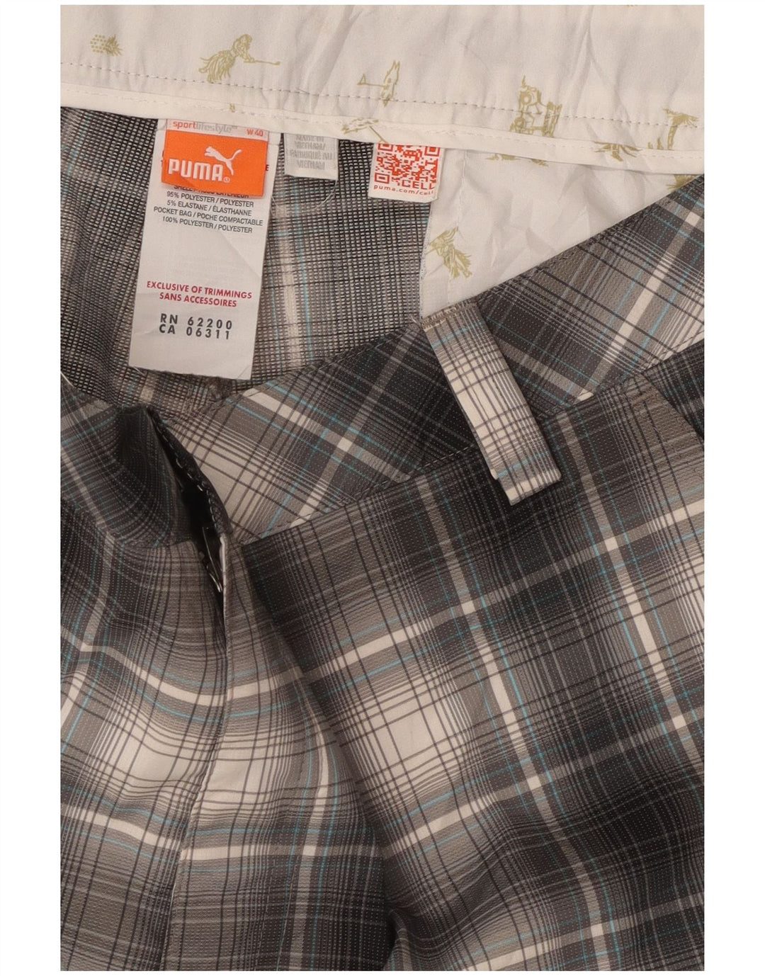 Puma Pantalones cortos chinos para hombre W40 XL Poliéster a cuadros grises