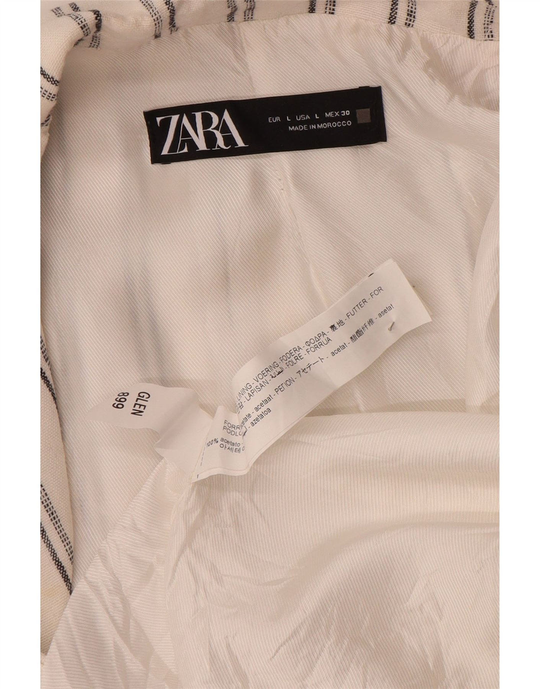 Zara Chaqueta Blazer Abierta De Manga 3/4 para Mujer UK 46 Grande Acetato De Rayas Blancas