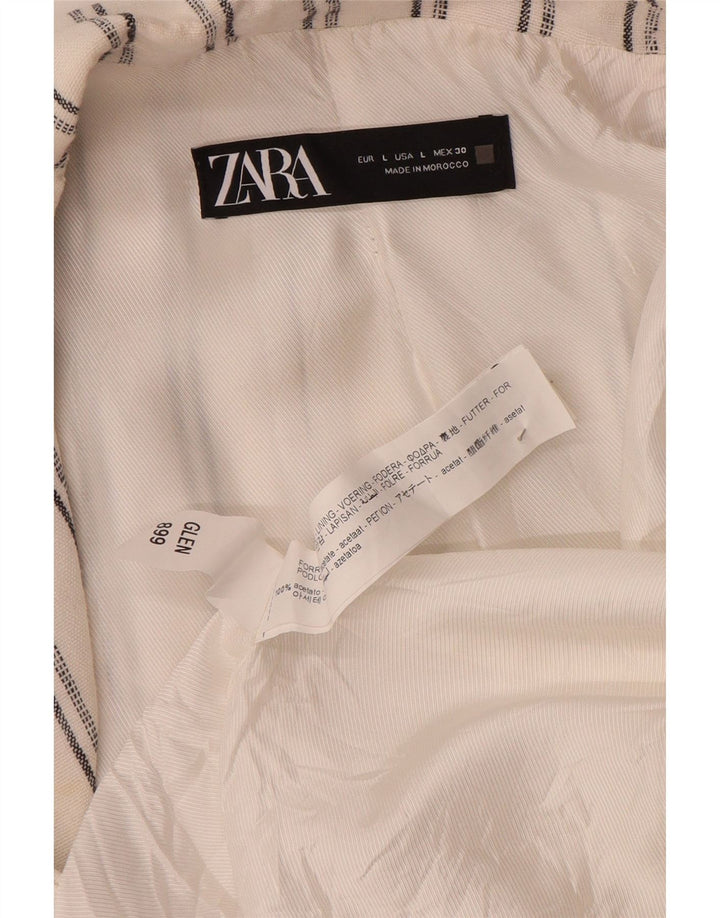 Zara Chaqueta Blazer Abierta De Manga 3/4 para Mujer UK 46 Grande Acetato De Rayas Blancas