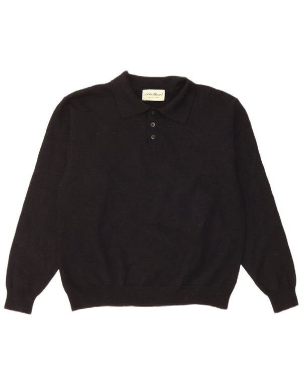 Eddie Bauer Jersey tipo polo para hombre con cuello tipo polo de lana negra mediana