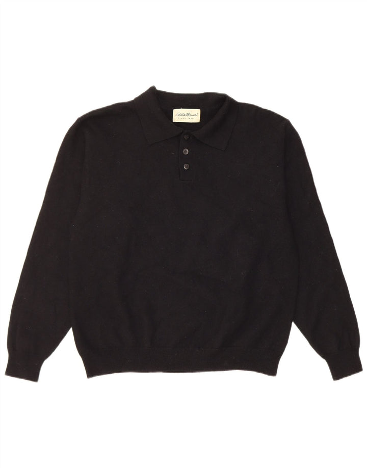 Eddie Bauer Jersey tipo polo para hombre con cuello tipo polo de lana negra mediana