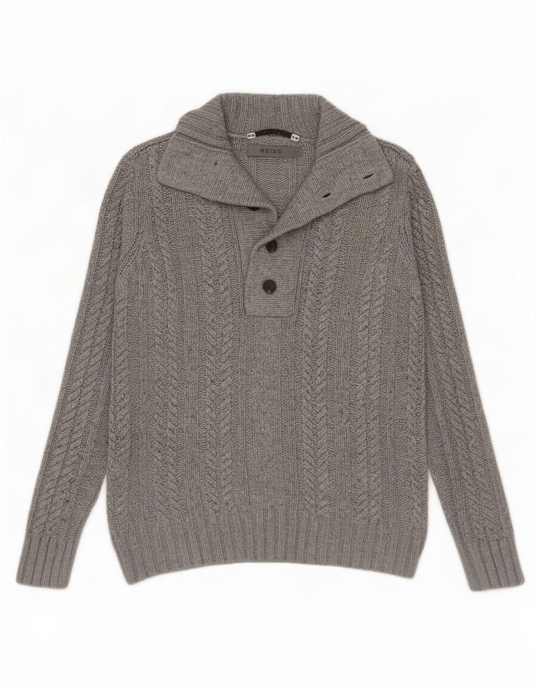 Jersey Reiss Hombre con cuello abotonado y viscosa gris pequeño
