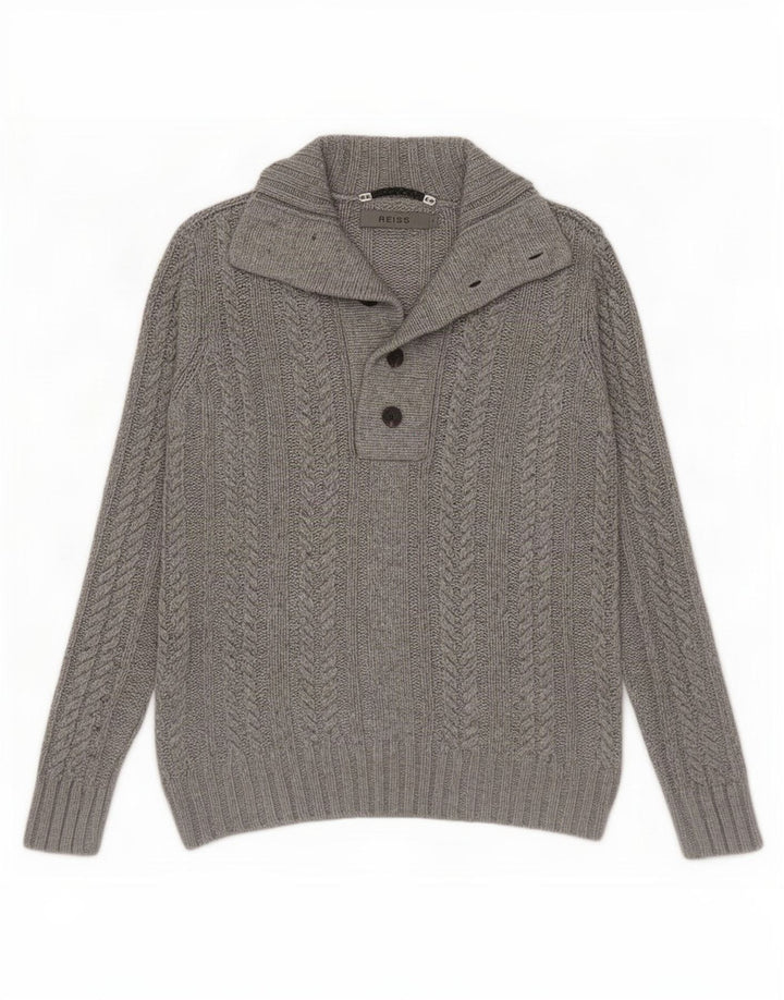 Jersey Reiss Hombre con cuello abotonado y viscosa gris pequeño