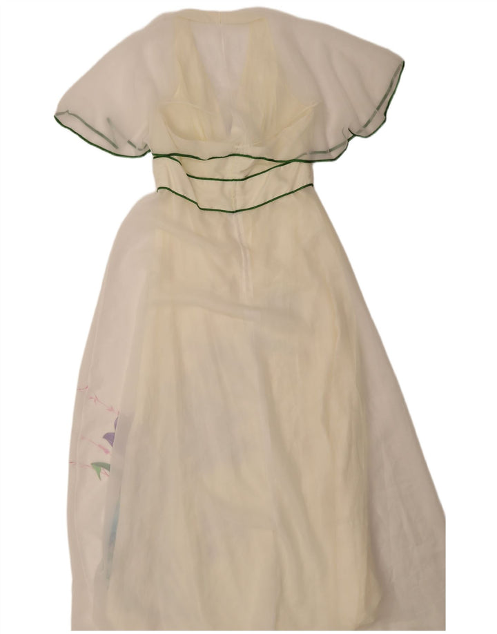 Vintage mujer maxi vestido IT 46 poliéster floral blanco grande