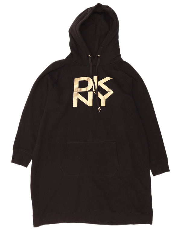 Dkny Vestido con capucha gráfico de manga larga para mujer UK 40 XL Algodón negro