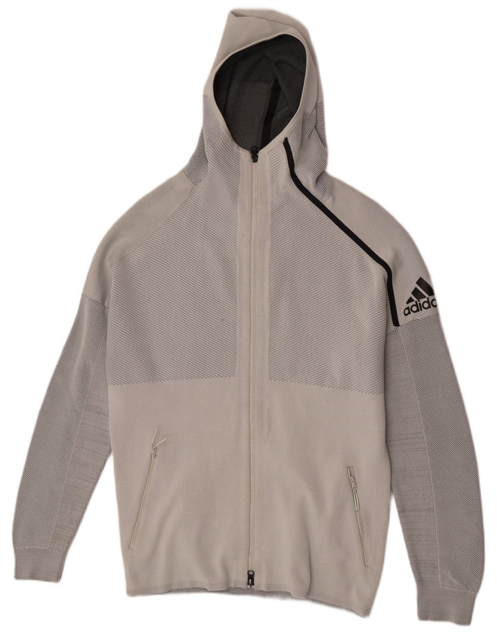 ADIDAS Sudadera con capucha y cremallera para hombre, color gris medio, a rayas