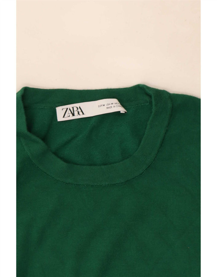 Zara - Jersey de cuello redondo para mujer, talla 40, color verde medio