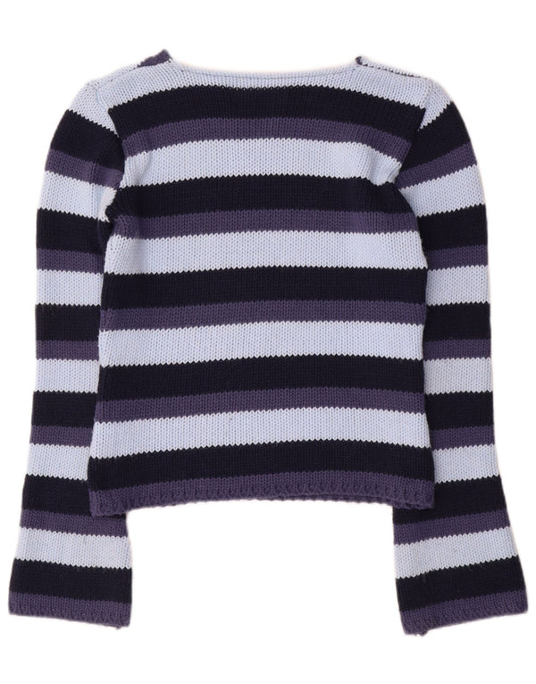 Vintage mujer V-cuello jumper suéter Reino Unido 12 medio multicolor rayas