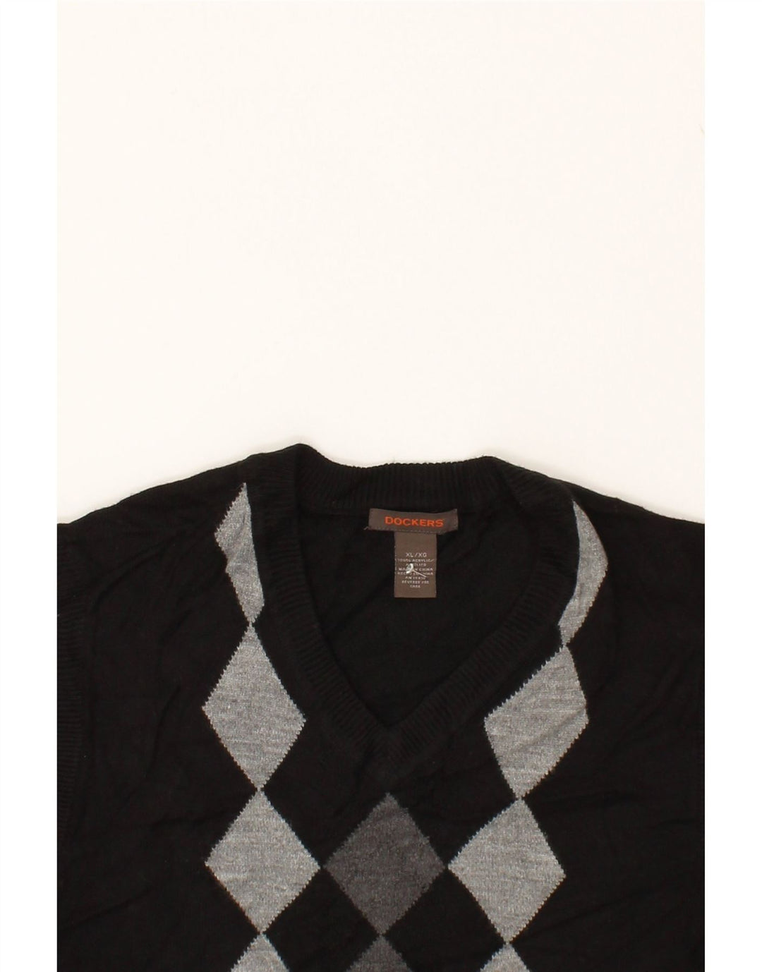 DOCKERS Mens Vest Tank Top XL Black Argyle/Diamond Acrylic Vintage Dockers and Second-Hand Dockers from Messina Hembry 