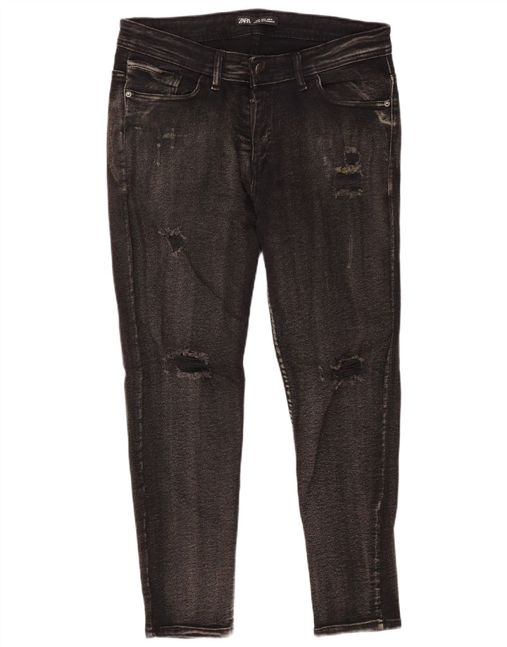 Zara Jeans Ajustados Desgastados Para Hombre W36 L25 Algodón Negro