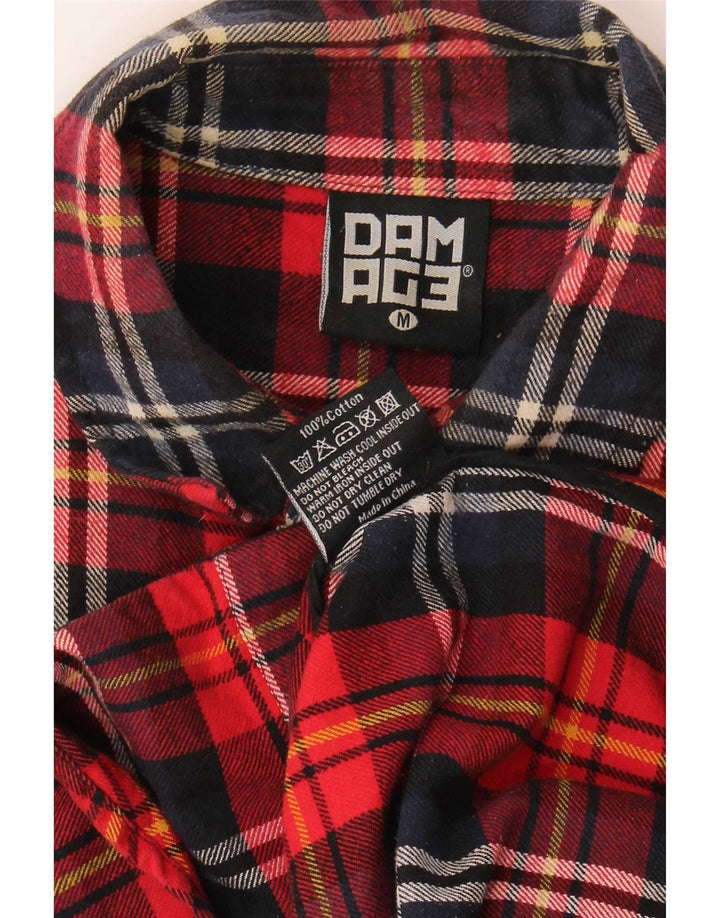 Camisa de franela vintage para hombre de algodón a cuadros rojos medianos
